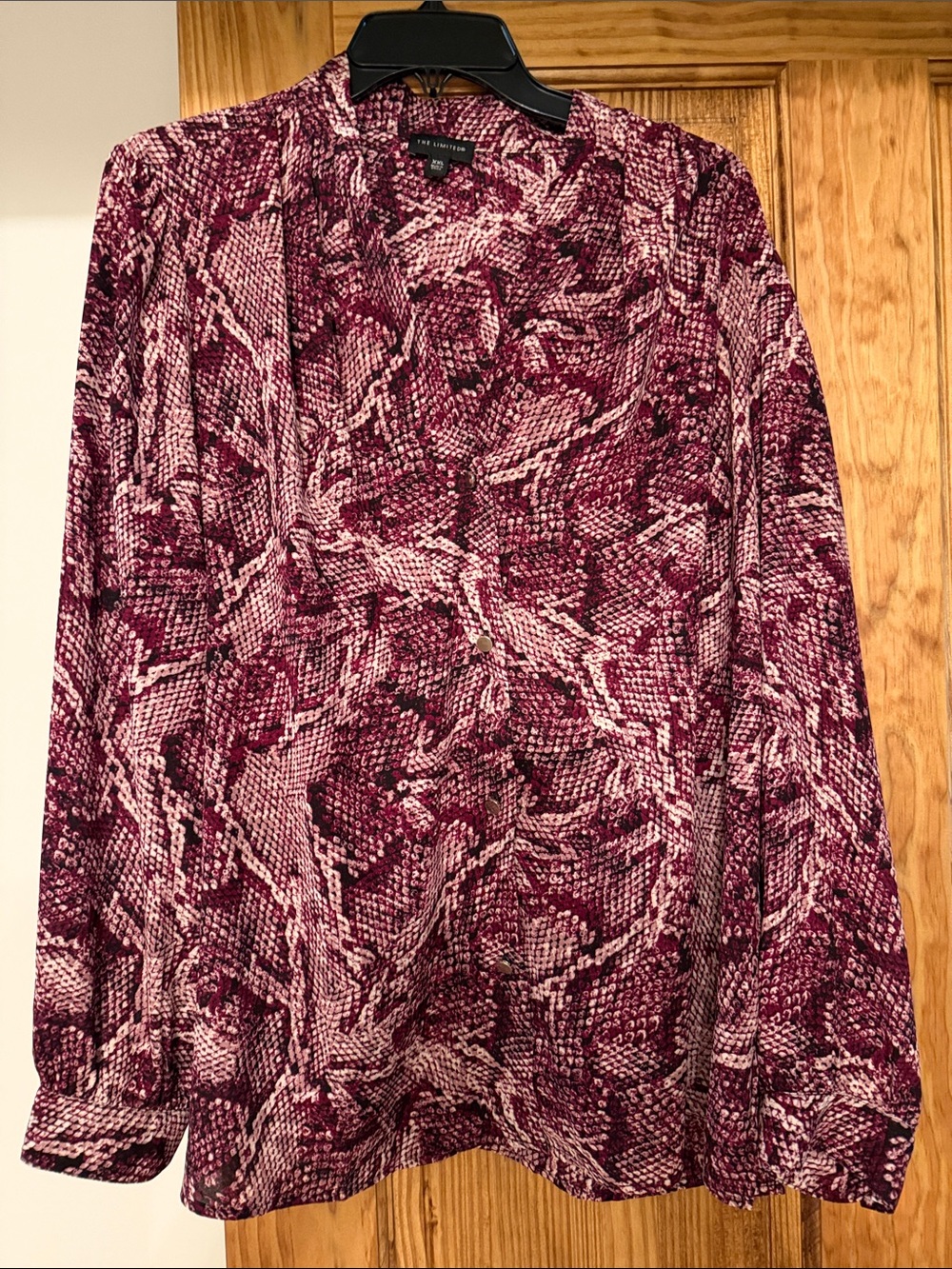 The Limited Burgundy and Light Pink Printed V-Neck Blouse